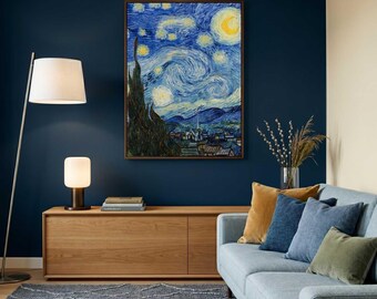 Van Goghs Sterrennacht - Grote canvasprint 113 x 131 cm, modern impressionistisch schilderij, wanddecoratie