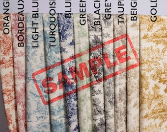 Elegant Toile de Jouy Fabric Samples: 12 Colors for French-Inspired Upholstery & Interior Design - Luxury – Shabby Chic – Rococo