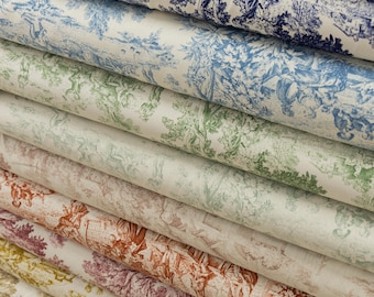 Toile de Jouy-stof voor een shabby chic interieur, Franse stijl bekleding in 13 kleuren, vintage huishoudtextiel, klassiek Frans patroon