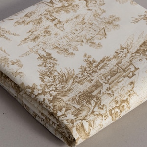 Toile de Jouy Fabric - Beige - Upholstery - Elegant Interior - French Historical - Luxury Home - Shabby Chic - Rococo - Various Cut