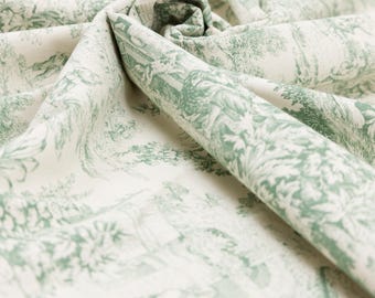 Toile de Jouy-stof - Donker saliegroen - Meubelbekleding - Frans historisch - Luxe woning - Shabby chic - Rococo - Diverse snitten