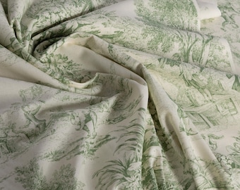 Tela Toile de Jouy - Verde - Tapicería - Interior elegante - Estilo histórico francés - Hogar de lujo - Estilo shabby chic - Estilo rococó - Varios cortes