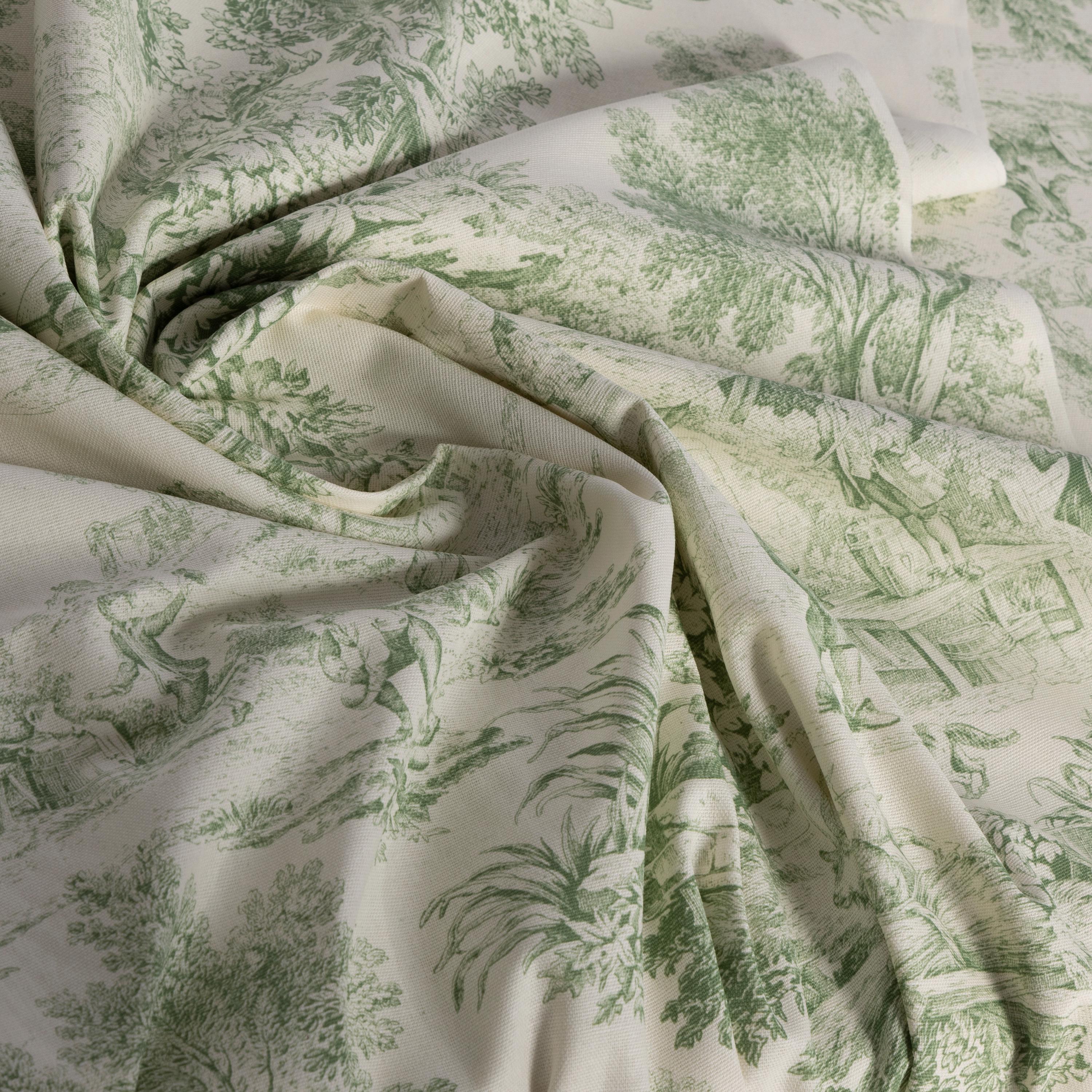 Toile De Jouy Fabric - Green - Upholstery - Elegant Interior - French ...