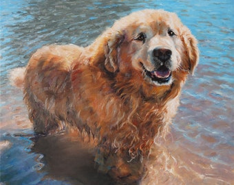 AGoodSwim, custom pet portrait oil painting, custom dog paintings by puci, 12x16"