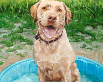 MUDDY WATERS, custom Pet Portrait Oil Painting by puci, Yellow Lab, 12x16"