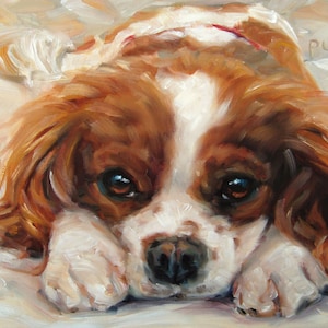 Spaniel R&R, Cavalier King Charles, custom oil painting by puci, 8x10&quot;