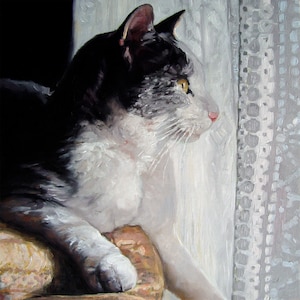 Tuxedo Cats, custom Pet Portrait cat painting by puci, 10x10"