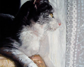 Tuxedo Cats, custom Pet Portrait cat painting by puci, 10x10"