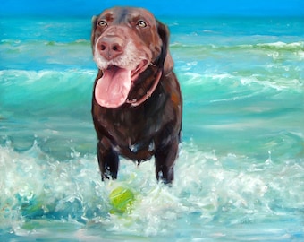 WaveCrasher Lucy, CUSTOM Dog Portrait Oil Painting by puci, 16x20"