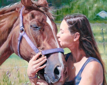 Honey Kisses, custom oil painting Pet Portraits Horse Portrait, 12x12" (pet&person)