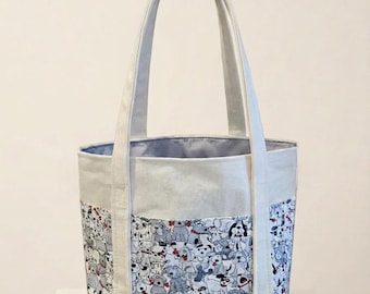 Handmade Canvas Tote | Durable Handmade Bag for Essentials | Dog Print Exterior with Gray Interior