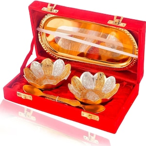 German Silver Bowl Set: Indian Wedding Return Gift in Velvet Box