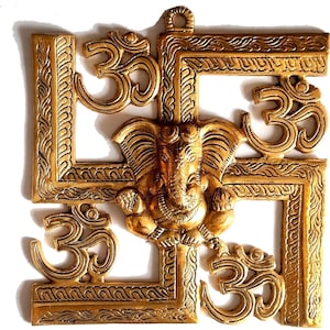 Ganesh Wall Hanging: Om & Swastik Metal Vastu Protector