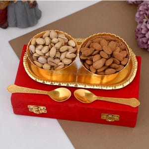 German Silver Bowl Set: Indian Wedding Return Gift in Velvet Box