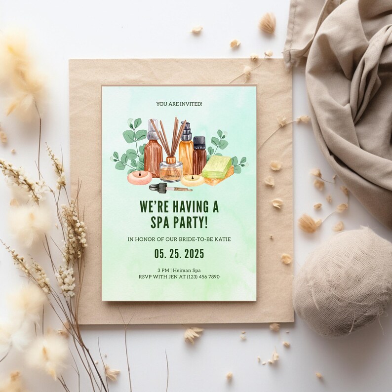 Spa Party Invitation | Spa Birthday Party Invite | Spa Bachelorette ...
