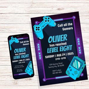 Faire-part d&#39;anniversaire pour enfants | Invitation anniversaire de joueur | Anniversaire de jeu | Invitation anniversaire jeu vidéo | Modèle de toile modifiable | Téléchargement instantané