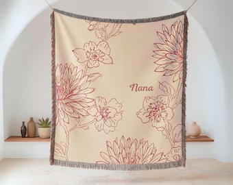 Custom Floral Blanket For Nana, Elegant Velveteen Plush Throw