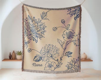 Personalized Nana Floral Velveteen Plush Blanket, Botanical Keepsake Throw
