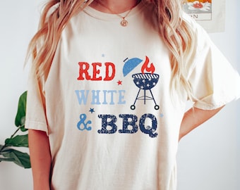 Red White & BBQ Shirt, Patriotic Grill Tee, 4th of July bbq Graphic Shirt, America Cookout Tee, Merica BBQ Shirt, USA Cookout Gift Tee