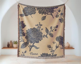Custom Floral Velveteen Blanket, Personalized Nana Gift