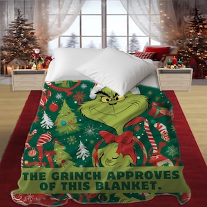 Grinch Blanket,Soft Velveteen Throw, Holiday Decor,Christmas Gift, Cozy Winter Blanket for Grinch Fans, Grinchmas Blanket,Gift for her.