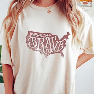 Chemise La patrie des braves, t-shirt carte patriotique des États-Unis, chemise 4 juillet rouge blanc bleu, t-shirt d'été American Freedom Pride