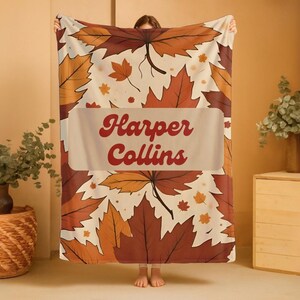 Personalized Fall Leaves Blanket, Custom Name Cozy Minky Throw, Soft Autumn Blanket Gift For Wedding, Anniversary Or Home Decor