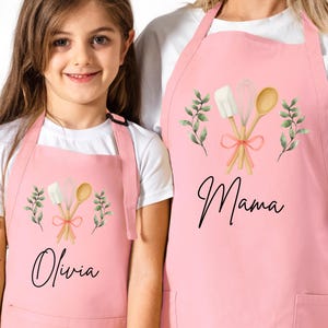 Personalized Matching Mama And Me Apron, Custom Apron for Women, Kitchen Apron, Custom Cooking Apron with Pocket, Girls Boys Custom Apron