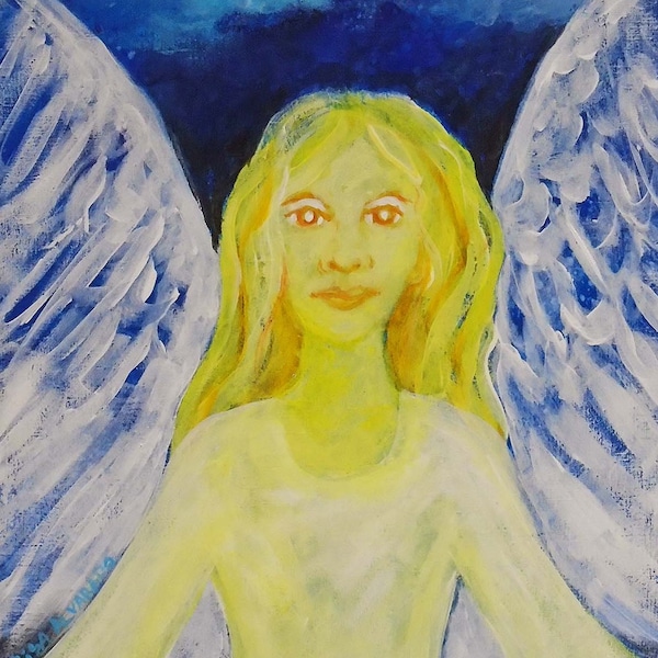 Angel painting - angel art - acrylic painting on wood - original art - wall art - blonde angel - religious art - Elisa Alvarado - wings