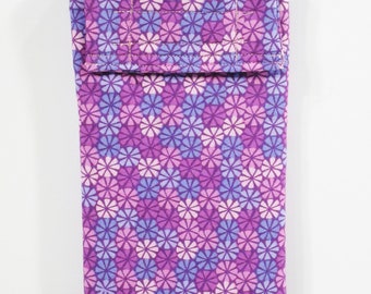 Purple smartphone case, Cell phone case, Sunglasses case, Fabric phone pouch, Fabric phone case, Cosmetics case, abstract purple flower case