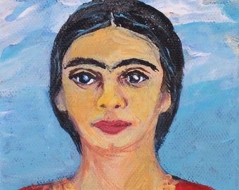 Young Frida,  Original acrylic painting on canvas, Wall art, Miniature art, Frida Kahlo inspired art by Elisa Alvarado