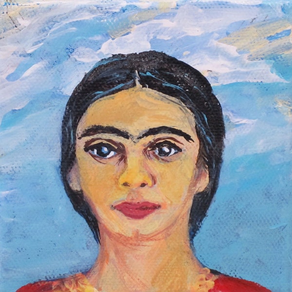 Young Frida,  Original acrylic painting on canvas, Wall art, Miniature art, Frida Kahlo inspired art by Elisa Alvarado