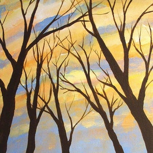 tree painting, Winter Sunset, original acrylic painting on canvas