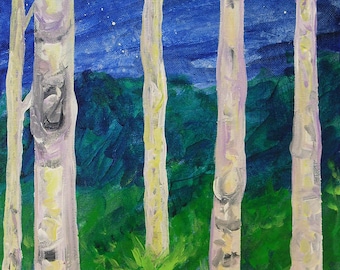 tree painting, Moon Trees, original acrylic painting on canvas, forest painting, landscape painting, original art, night landscape, wall art