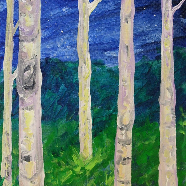 tree painting, Moon Trees, original acrylic painting on canvas, forest painting, landscape painting, original art, night landscape, wall art