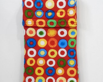 Large red circle phone case - Large cell phone case - Sunglasses case - Fabric phone pouch - Fabric phone case - Cosmetics case - Circles