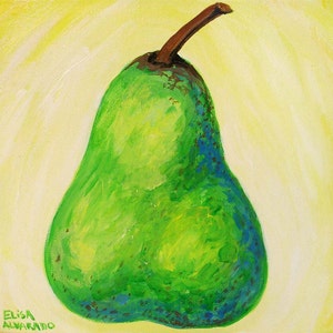 Pear painting Original art Painting on canvas Fruit painting Kitchen art Still life Home decor Acrylic painting Wall art image 1