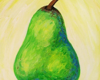 Pear painting - Original art - Painting on canvas - Fruit painting - Kitchen art - Still life - Home decor - Acrylic painting - Wall art