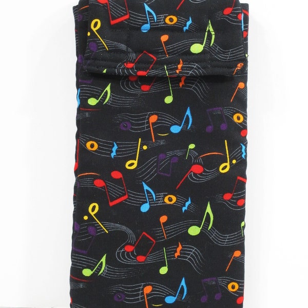 Cell phone case - Gadget pouch - Sunglasses case - Fabric phone pouch - Musical notes - Music phone case - Fabric phone case - Colorful