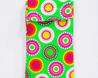 Green smartphone case - Cell phone case - Sunglasses case - Fabric phone pouch - Fabric phone case - Cosmetics case - Circles - Geometric