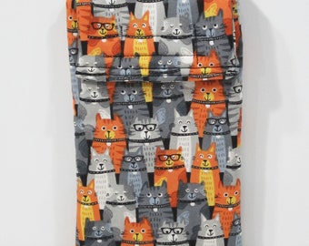 Cat print large phone pouch - sunglasses case - Cell phone case - Cloth phone case - fabric phone case - colorful cats - kitty print