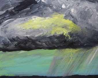 storm painting, Thunderstorm, original acrylic painting on canvas, cloud painting, landscape, original art, sky painting, lightning painting