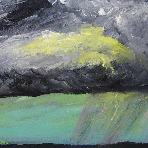 storm painting, Thunderstorm, original acrylic painting on canvas, cloud painting, landscape, original art, sky painting, lightning painting