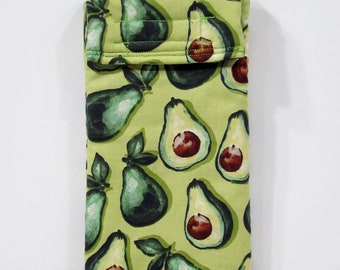 Large smartphone case, Avocado cell phone case, Sunglasses case, Fabric phone pouch, Fabric phone case, Cosmetics case, Avocado cell case