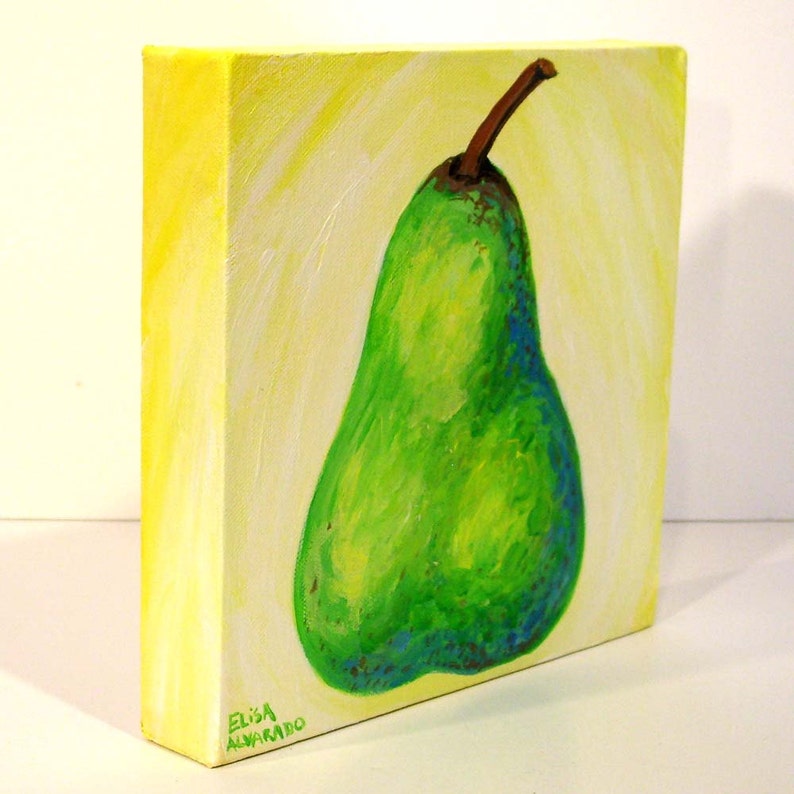 Pear painting Original art Painting on canvas Fruit painting Kitchen art Still life Home decor Acrylic painting Wall art image 4