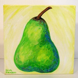 Pear painting Original art Painting on canvas Fruit painting Kitchen art Still life Home decor Acrylic painting Wall art image 2