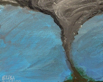 Tornado painting - Original painting on canvas - Twister painting - Storm art - Acrylic painting - Miniature art - Small painting - Wall art