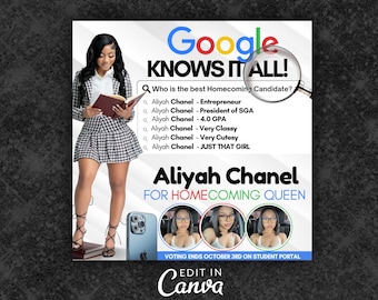 Homecoming Queen Flyer, Vote Homecoming, College Homecoming, Highschool Homecoming, HBCU Homecoming, Class Campaign Flyer