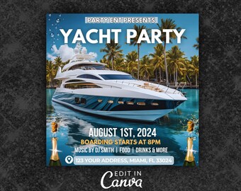 Yacht Party Flyer, Boat Invitation Flyer, DIY Party Flyer, Event Flyer, Summer Party Flyer, Social Media Flyer, Birthday Celebration Flyer