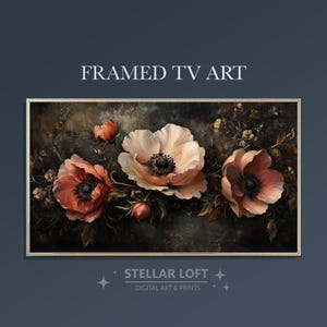 Moody Peach Floral Acrylic Painting for Frame TV, Digital download for your smart frame TV.